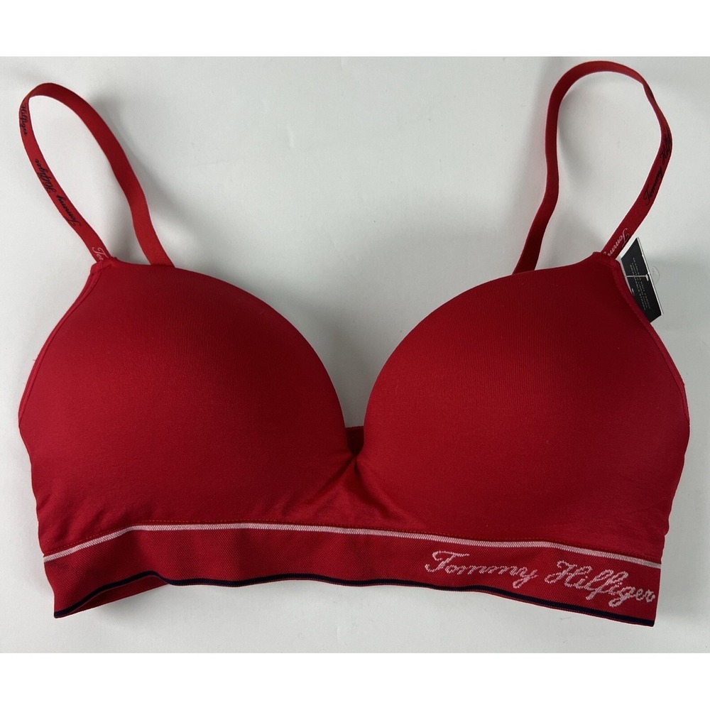 Tommy Hilfiger Women's Bra Size 34C T-Shirt Push Up Logo Padded Red B26